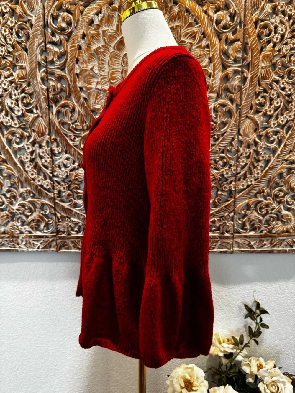 Coldwater Creek Red Peplum Button-Front Cardigan, Preppy Classic Academia- sz M - Picture 9 of 15